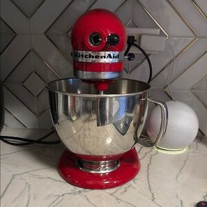 KitchenAid Vibrant Red Mixer with Silver Bowl